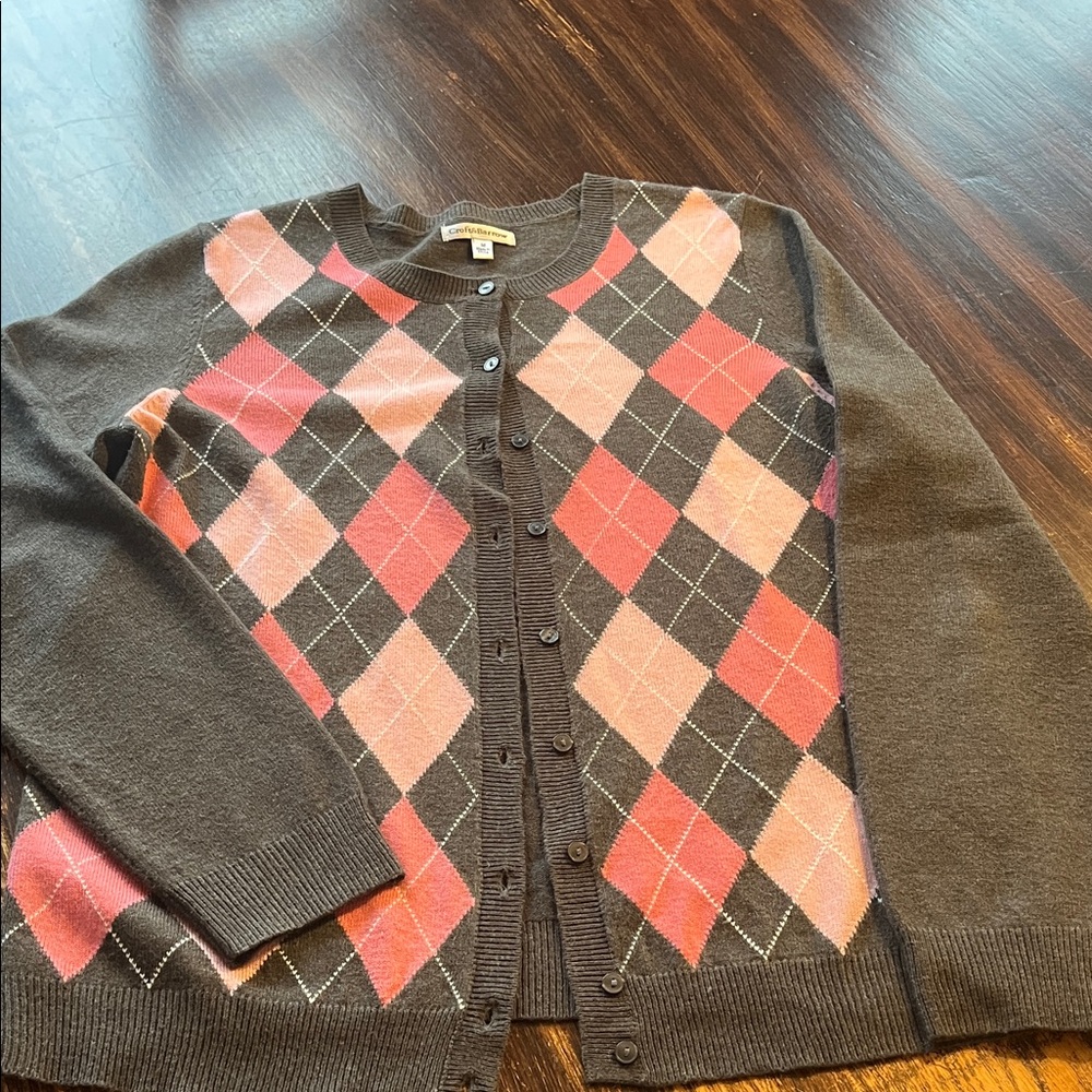 croft & barrow Vintage 
 Gray Argyle Crewneck Button Cardigan